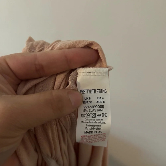 SALE! NWT pretty little thing Nude Ruched Skirt Detail Long Sleeve Bodycon Dress - Picture 6 of 8